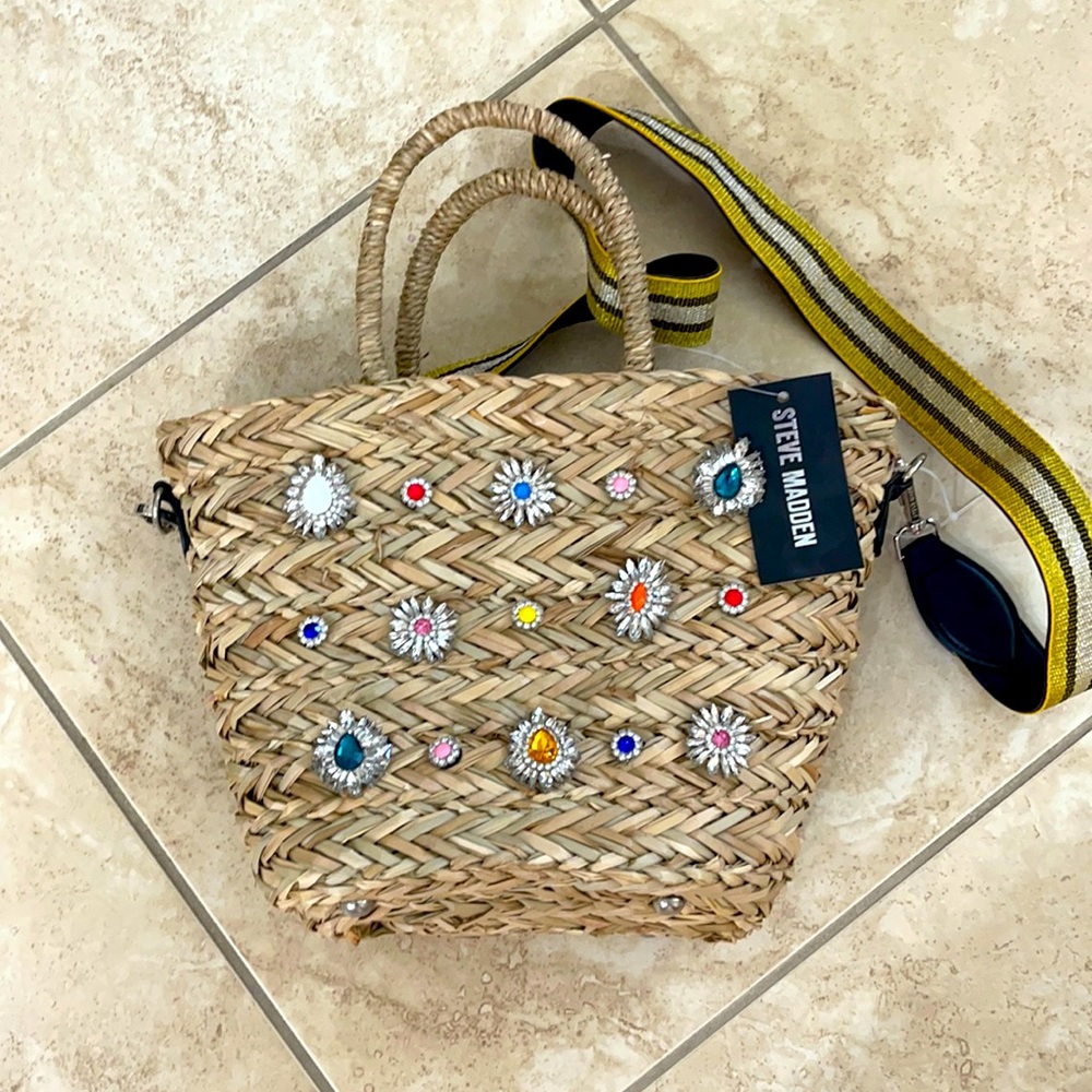 New Steve Madden straw jeweled tote bag